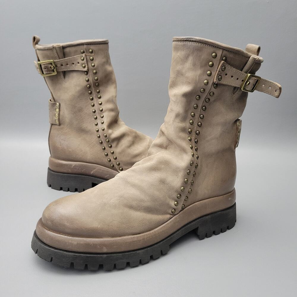 A.S.98 Duke Studded Trim Taupe Lug Sole Boots 38-8-8.5